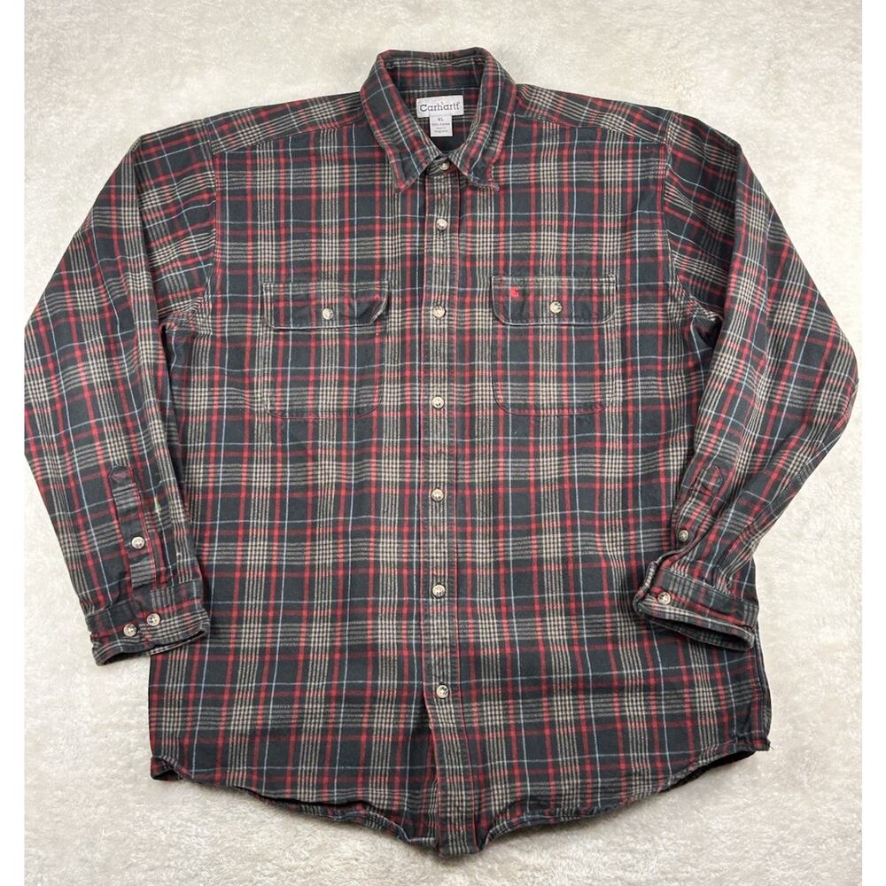 Carhartt S216 BLK Shirt Mens Sz XL Heavyweight Cotton Flannel Long Sleeve Plaid